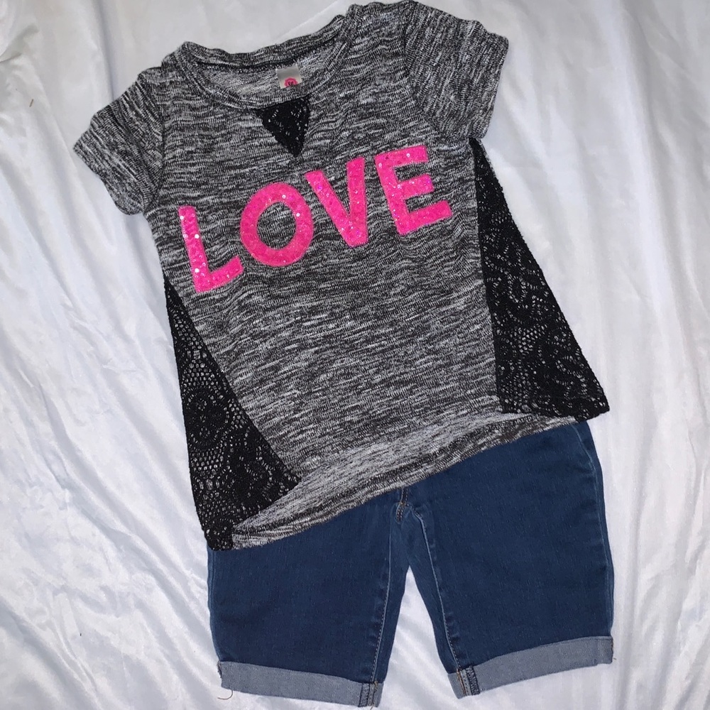 Tractor girls jean shorts TG Love shirt sweater 10